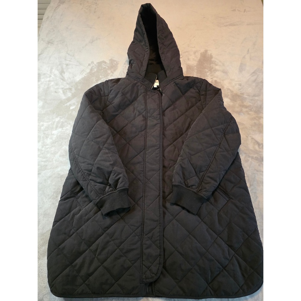 DKNY Quilted Hooded Jacket Women XXL Black Long Sleeve Full Zip Puffer Coat